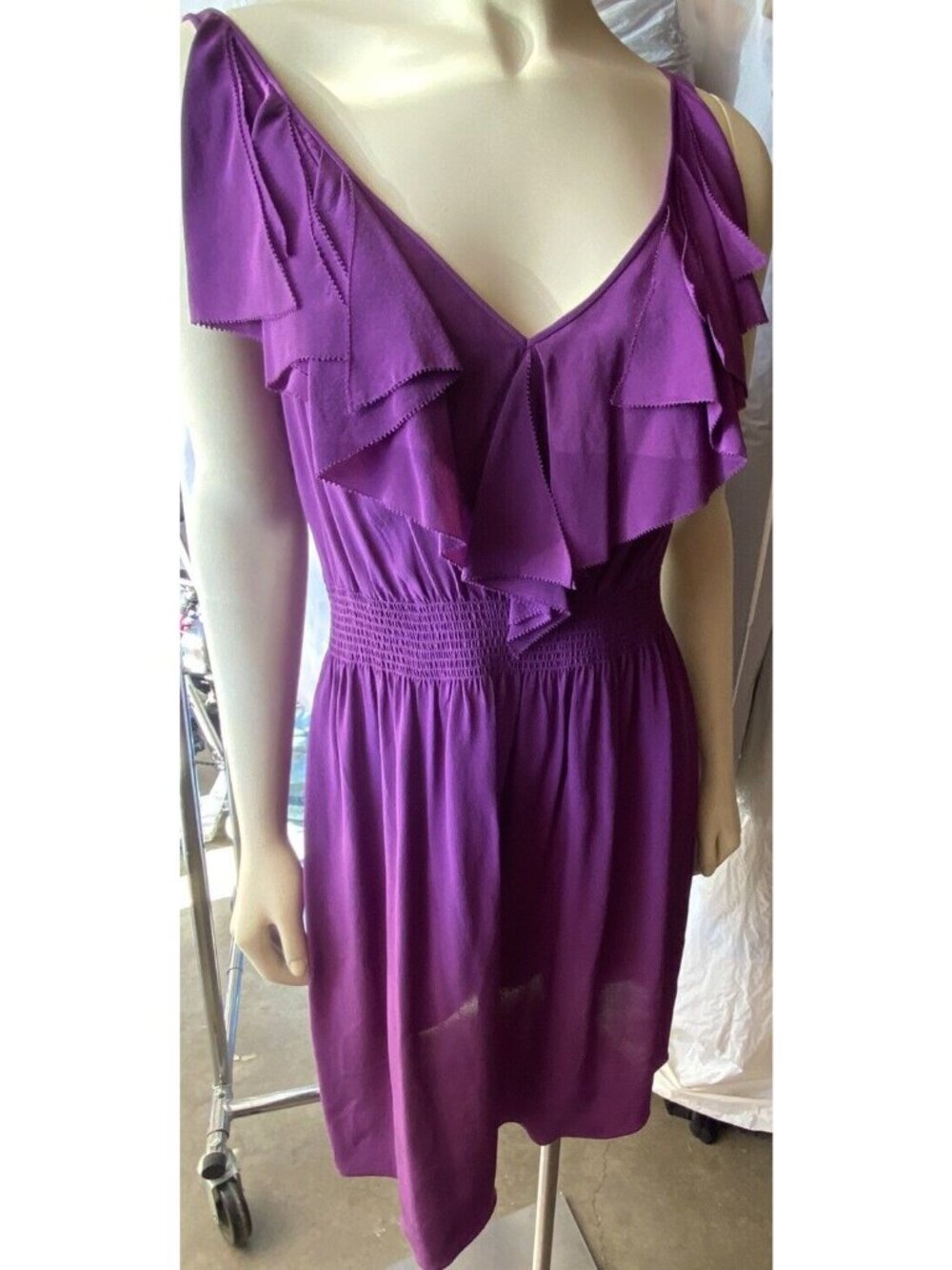 Rebecca Taylor Flirt 100% Silk Dress Flutter Purple Whimsical Party Sleeveless 4